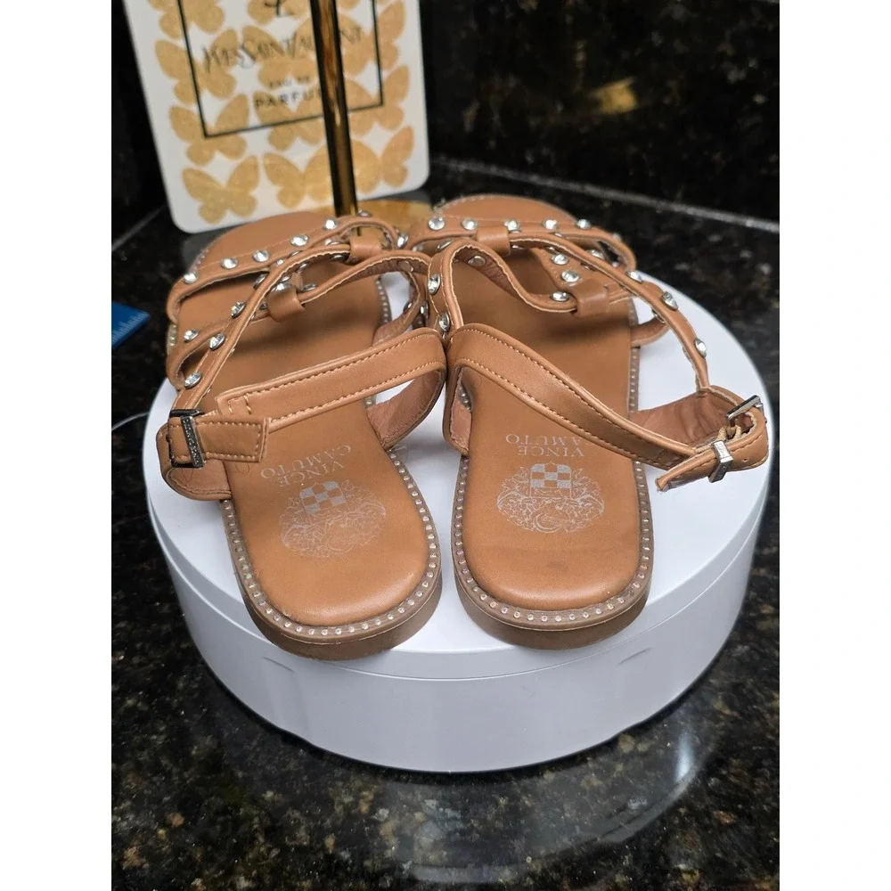 Vince Camuto Girls Sandals Size 2 Tan Rhinestone Strappy Gladiator Dressy Shoes